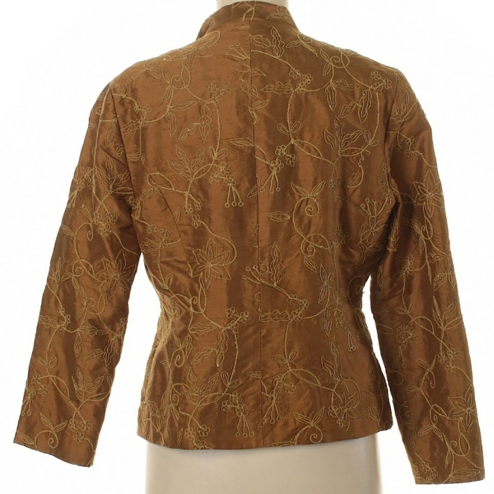 MAG 100% Silk Brown w/Green Stitching Blazer - Picture 2 of 2